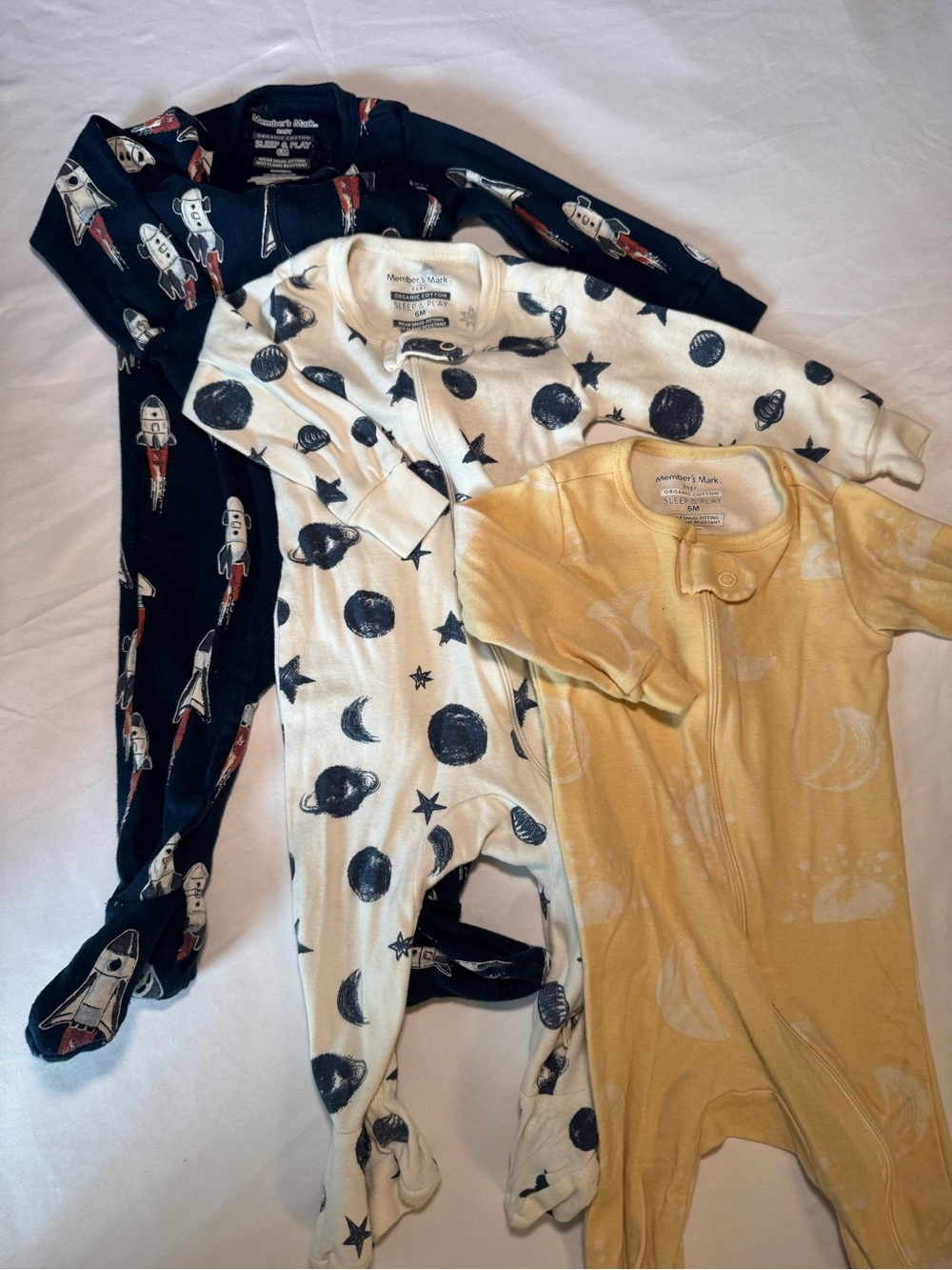 Member’s Mark Organic Cotton- Rocket & Planet Set- Navy, White & Yellow